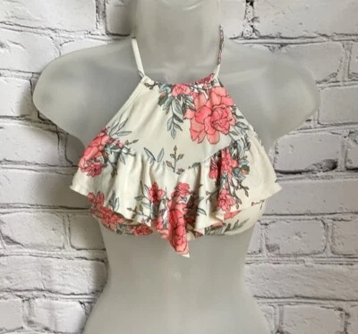 Bikini Billabong Talla 10 Mediano Floral Rosa Blanco Traje de Baño Top Cuello Alto Foto 1 de 3