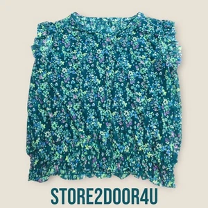 Justice Girls Size XL (16/18) Mesh Peasant Top With Cami Green Blue/Floral - Picture 1 of 10