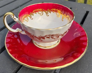 Aynsley Teetasse Untertasse Teetasse rot gebändert gold filigran 30er Jahre - Bild 1 von 5