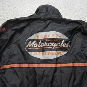 Harley-Davidson Jacket Mens XXS Black Nylon PVC Rain Windbreaker Orange Stripe - Picture 1 of 12