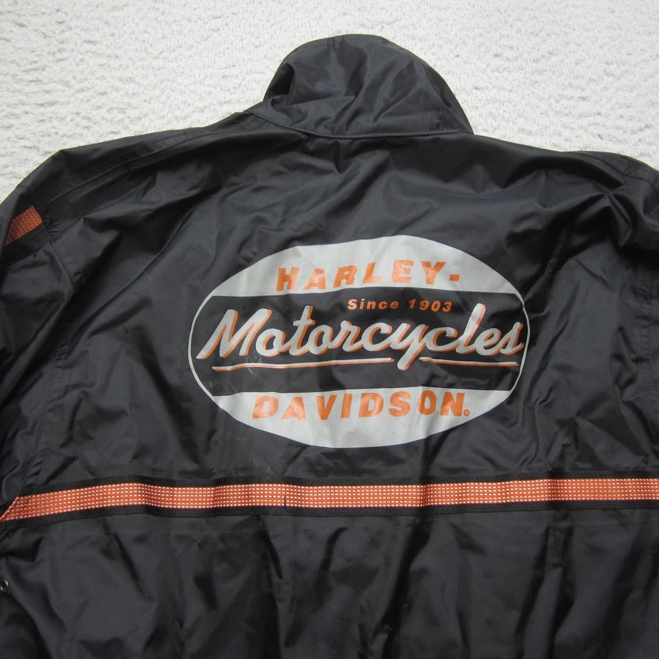 Harley-Davidson Jacket Mens XXS Black Nylon PVC Rain Windbreaker Orange Stripe - Image 1 of 4