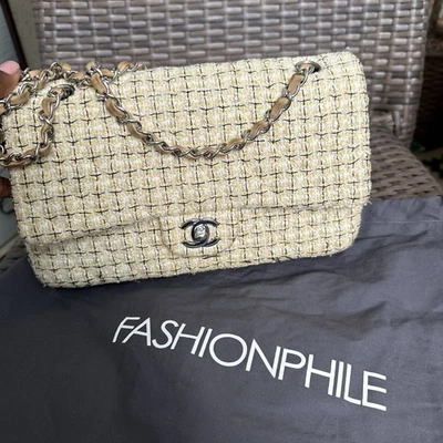 CHANEL Tweed Acolchado Mediano Doble Solapa Beige Multicolor Foto 1 de 4