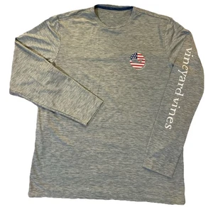 Vineyard Vines Shirt Mens M Gray Performance Long Sleeve American Flag Whale - Picture 1 of 13