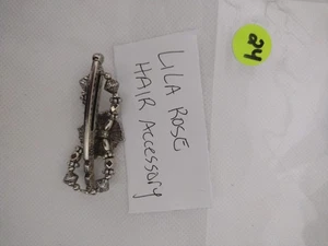 Fermaglio per capelli rosa viola donna tono argento perline barretta disegno floreale pergamena - Foto 1 di 3