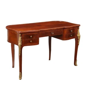 Bureau Ancien Style Baroque Acajou Bronze 5 Tiroirs du XXe Siècle Authentique - Photo 1/9