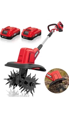 ALLOYMAN 20V Cordless Tiller Cultivator, 360RPM Electric Garden Tiller, with 2 * 2.0Ah Ba