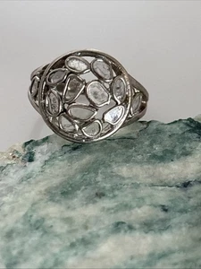 Conjunto de bisel de plata de ley 925 con diamantes naturales Herkimer talla 6 2B - Imagen 1 de 5