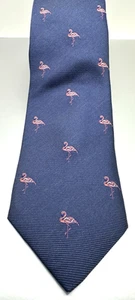 New! Thomas Pink navy blue skinny silk tie with pink flamingo pattern - Picture 1 of 7