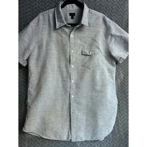 J Crew Irish Linen Short Sleeve Grey Shirt Size XL Classic Casual Resort Cruise - Picture 1 of 5