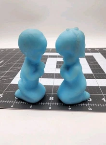 Vintage Marked Fenton Frosted Blue Milk Glass Praying Girl Boy Children Figurals - Picture 1 of 5