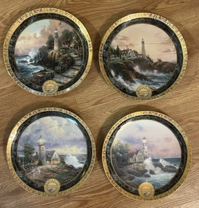 4 Thomas Kinkade, Lighting the Way to a New Millennium, LIGHTHOUSE Round PLATES - Picture 1 of 9
