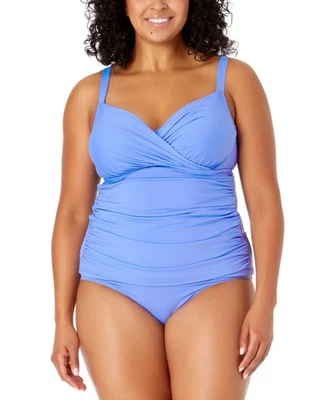 Anne Cole Women's Plus Size Surplice-Neck Ruched Tankini Top (Periwinkle, 22W) - Image 1 of 4