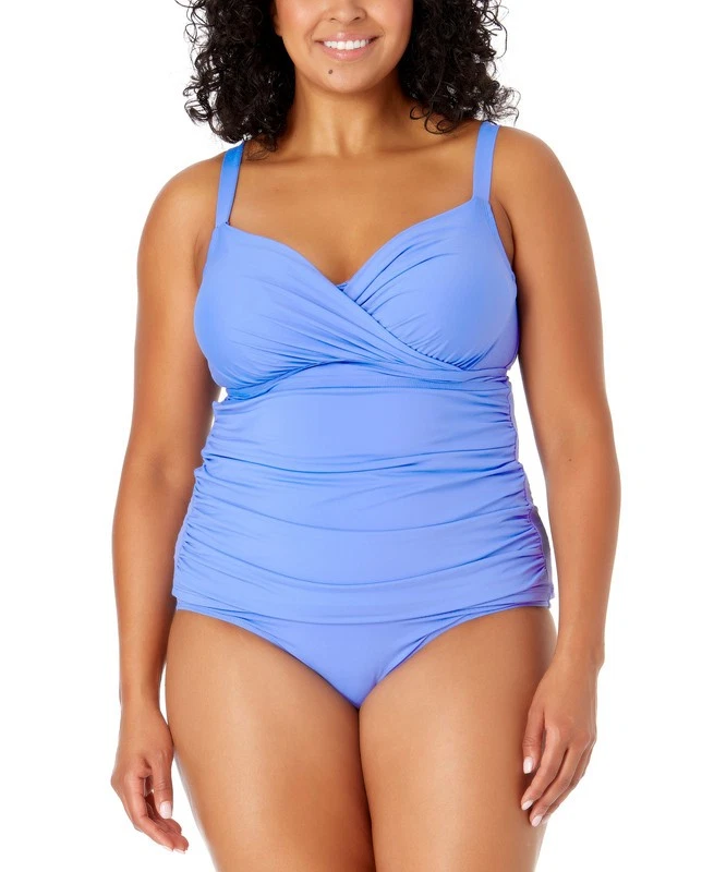 Anne Cole Women's Plus Size Surplice-Neck Ruched Tankini Top (Periwinkle, 22W) - Image 1 of 4