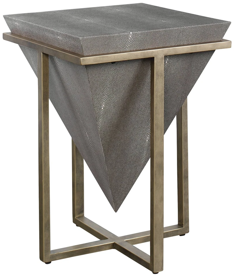 Uttermost 25123 Bertrand End or Side Table Gray Faux Shagreen and Aged Gold