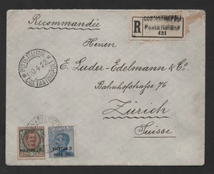 ITALIA TURQUÍA 1922 REGISTRADO CONSTANTINOPLE POSTE ITALIANO FRANQUEADO 15 PIASTRASS - Imagen 1 de 2