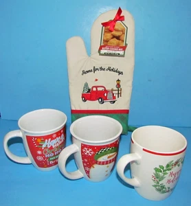 3 Royal Norfolk Ceramic Christmas Mugs with baking mit - Picture 1 of 7