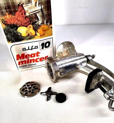 Picadora de carne vintage Alfa 10 doble estañado con caja original Foto 1 de 2
