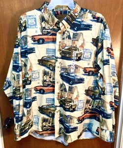 Magellan Sportswear Long Sleeve XXL Button Up Shirt Route 66 Classic Cars ~ NEW - Picture 1 of 7