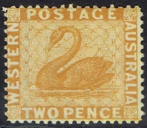 WESTERN AUSTRALIA 1882 SWAN 2D WMK CROWN CA - CROWN TO LEFT PERF 14 - Picture 1 of 2