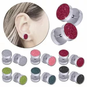 Fakeplugs Piercing Fake Plug Tunnel Ohrstecker Stecker Glitzer Strass Edelstahl - Bild 1 von 8