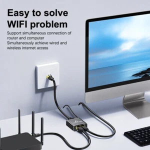RJ45 Splitter 1000Mbps 2 Port Connector Adapter Cable Routers Ethernet Splitter - Photo 1/7