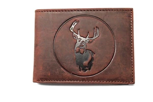 Hirschjagd Leder Vordertasche Geldbörse geprägt Logo - Crazy Horse Leder - Bild 1 von 3