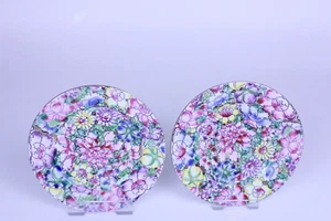 X 2 Platos Chinos Vintage Pintados a Mano 15cm - Imagen 1 de 8