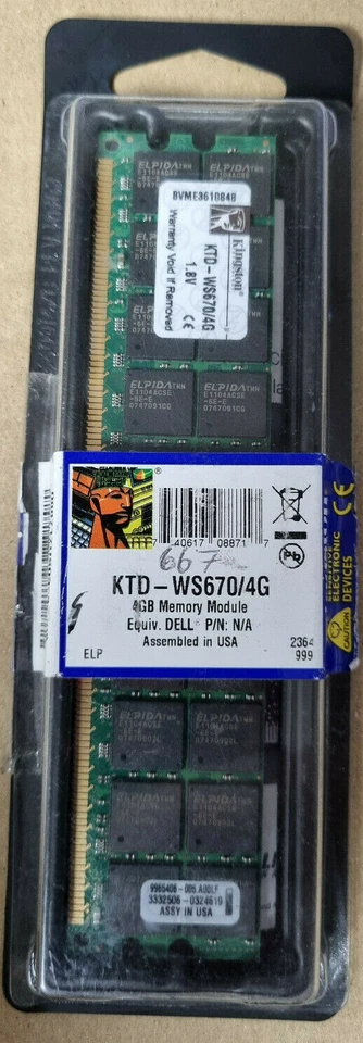 Kingston Dell KTD-WS670/4G 4GB DDR2 400Mhz ECC Registered RAM Memory DIMM - Image 1 of 1