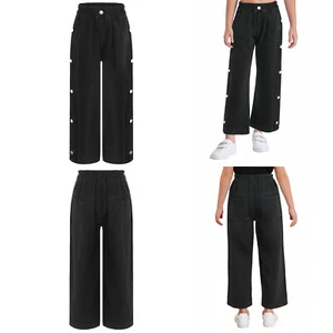 Kids Boys Girls Basketball Side Split Button Athletic Joggers Pants Sweatpants - Picture 1 of 12