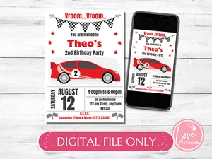 DIGITAL Red Racing Car PERSONALISED Invitations - Boys Birthday Party Invites - Picture 1 of 5