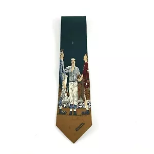 Corbata de novedad para hombre: Lanzamiento de monedas de béisbol Norman Rockwell. Seda. Verde y marrón. ¡Nuevo! - Imagen 1 de 5
