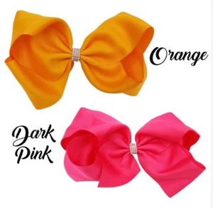 Jojo Siwa 8 inch Roll Diamante Grosgrain Bow Clip Hairpin -ORANGE - Picture 1 of 7