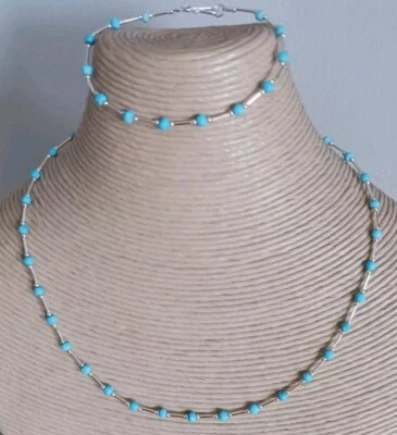 Silver-plated sleeping beauty? turquoise beaded necklace and bracelet - Image 1 of 4