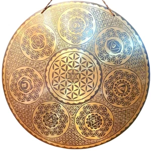 22 inches Gong, Tibetan Sound Healing Gong, Handmade Flower of Life Carving Gong - Picture 1 of 2