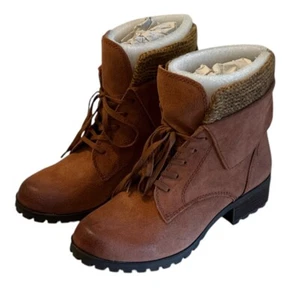 Lucky Brand Huntress Lace Up Lug Sole Knit Cuff Folder Suede Boots Size 6 NIB - Picture 1 of 7