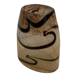 Pier 1 Kunstglas Vase 7,5" braun abstrakt Wirbel gesprenkelt schwer - Bild 1 von 11