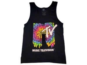 MTV Music Tank Top Small Black Neon Paint Splash Lightweight - Picture 1 of 2