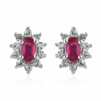 Brincos de rubi natural platina sobre prata esterlina 1,05 ctw - Imagem 1 de 4