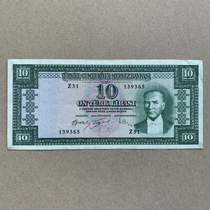 Rare Z Seies (31) Turkey 10 Lira Banknote L(1930) Mustafa Kemal Ataturk Currency - Picture 1 of 5