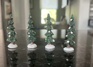 Set of 4 HO Scale Spruce Trees with a dusting of snow - 2" approx. Resin/ceramic - Picture 1 of 2