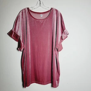 Old Navy Velour Tunic Top Plus Size 3X Pink Short Sleeve Pullover Stretch - Picture 1 of 3
