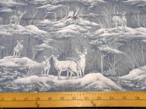 28" Snowy Scenic Deer Fabric - Picture 1 of 1