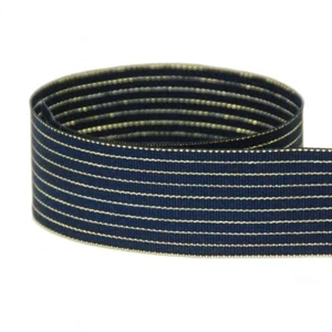5 yards 1.5" Nautical Starry Night Navy Gold Stripes Woven Grosgrain Ribbon - Picture 1 of 1
