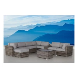 Living Source International 10-Piece Wicker / Rattan Sectional Set in Gray - Picture 1 of 8