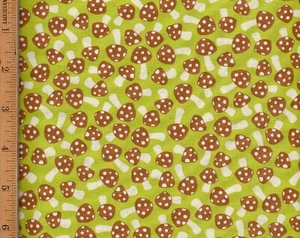 Robert Kaufman Elizabeth Hartman Fabric By The Yard Green Brown Mushrooms #FA66 - Picture 1 of 1
