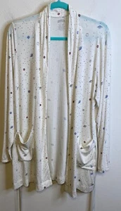Duluth Trading Robe Womens LARGE Soft Knee Length Galaxy Stars Planet White - Picture 1 of 4