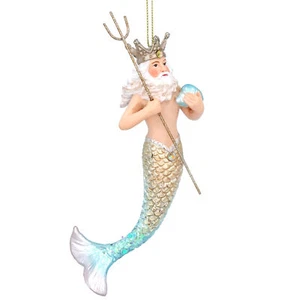 Gisela Graham Neptune Christmas Tree Mermaid Hanging Decoration Gold Blue - Picture 1 of 1