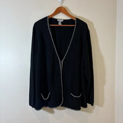 Catherines Womens Cardigan Sweater 3X Black Silver Open Cocktail Holiday Stretch - Image 1 of 4