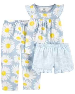 Carter's  Little Girls  3 Pc  Size 4   or  5  Blue & White Daisy Pajama Set NWT - Picture 1 of 3