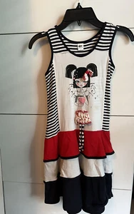 Katex Authentic Croatian Black & White Striped Red Sleeveless Dress Girls Size 8 - Picture 1 of 8